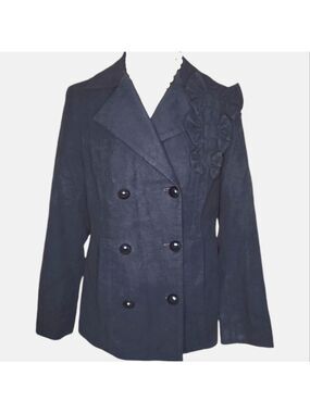 Doncaster Collection blazer jacket navy peacoat Sz 8 double breasted soft cotton